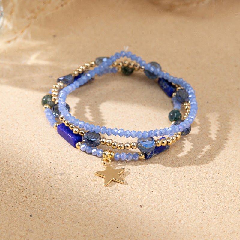 Women's Bohemian Vacation Style Twin Design Sense Glass Beads Stretch Bracelet