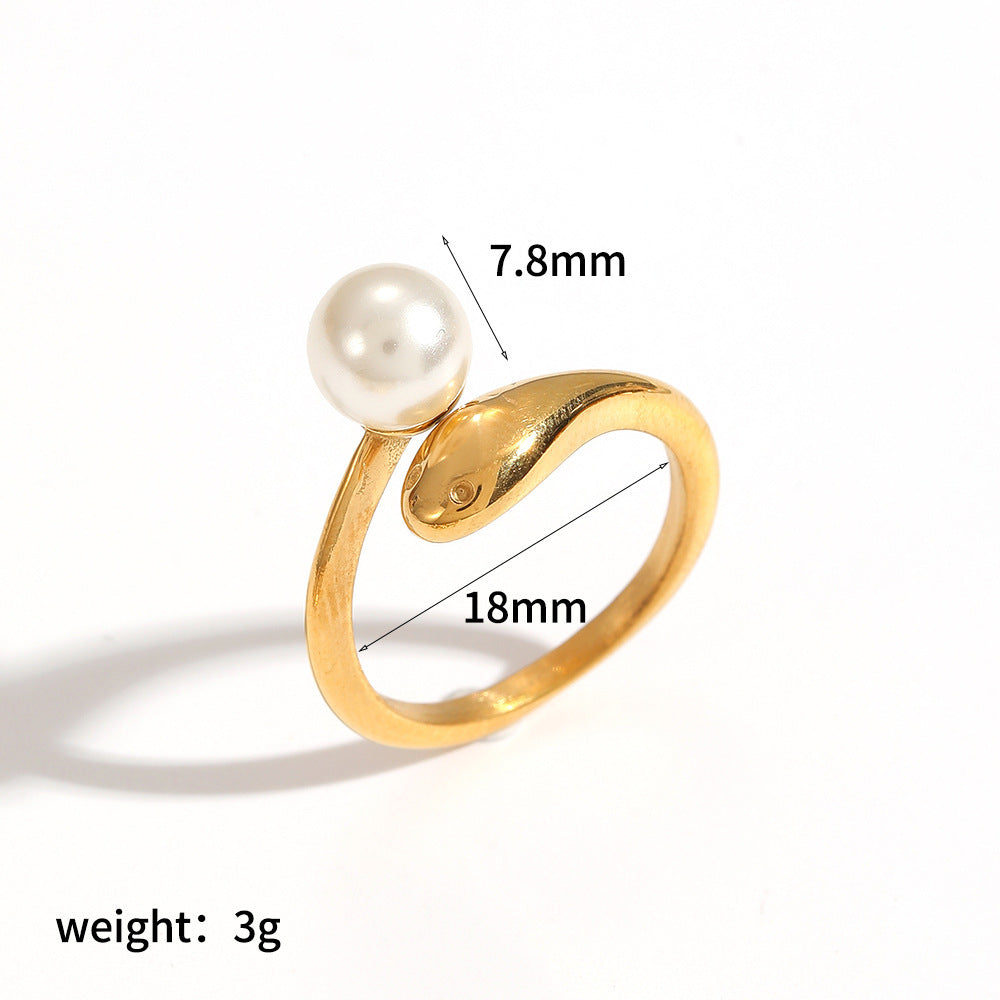 Steel Open Personality Adjustable Imitation Pearl Ring